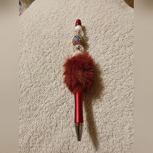 Red Faux Fur Bejeweled Ballpoint Pen - Women Accessories